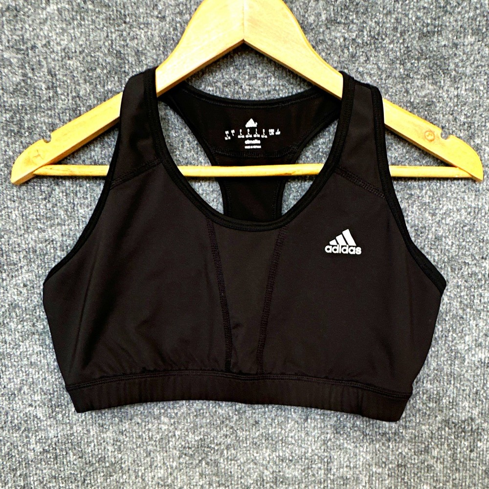 adidas Women's Black Solid Racerback Pullover Sports Bra Wireless Sz L Climalite